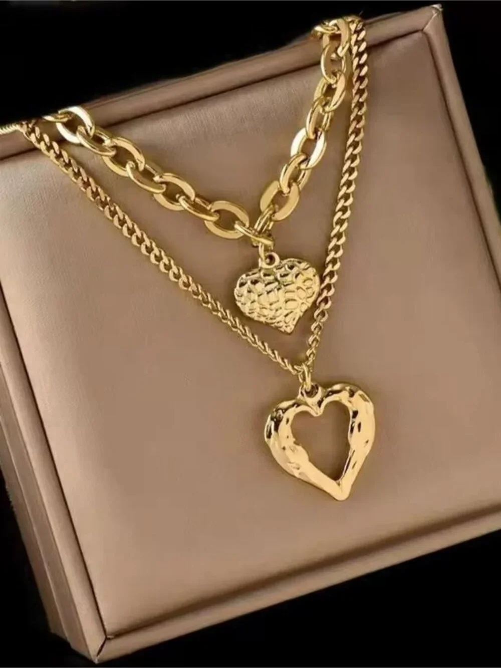 Gold Tone Layered Heart Necklace